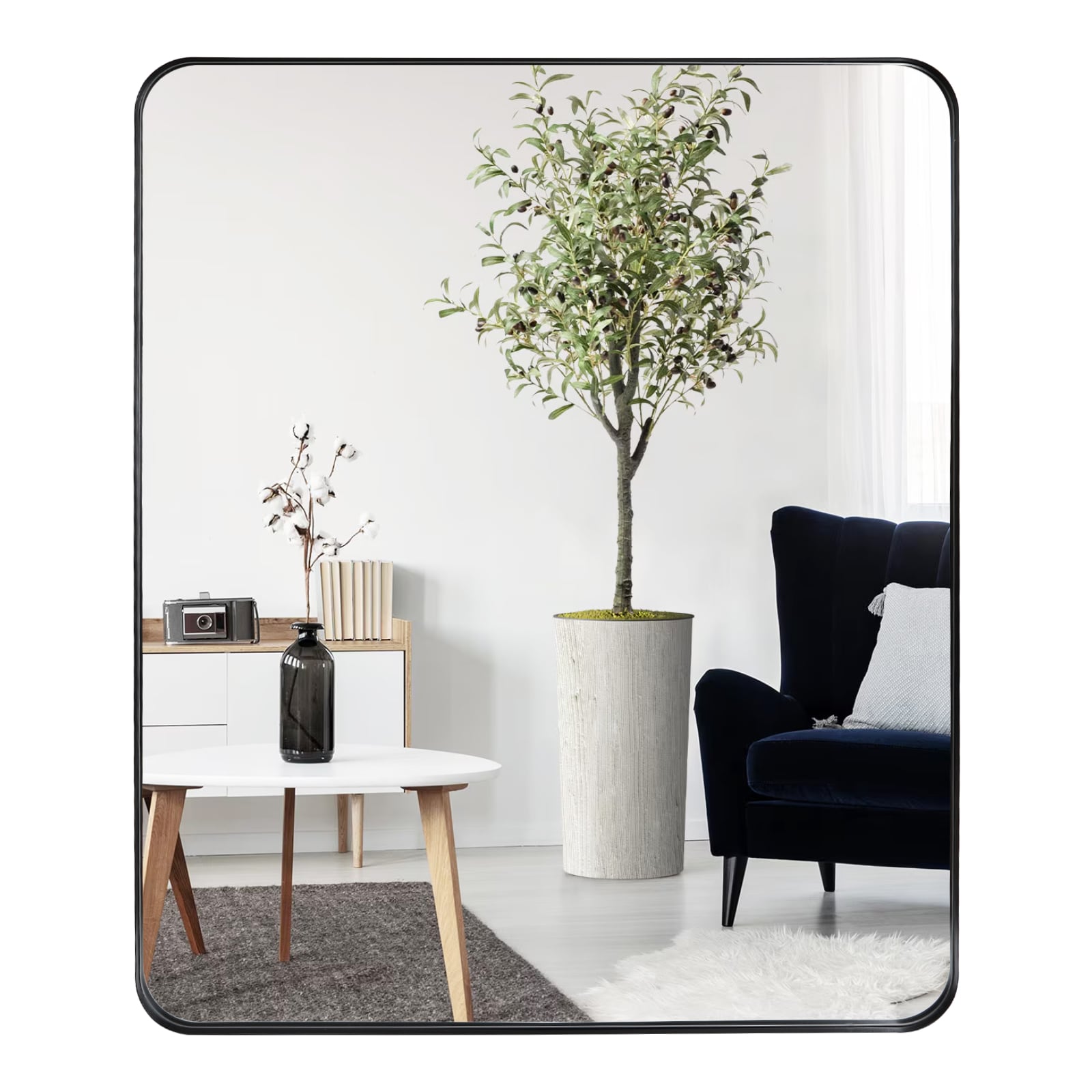 Black Deep Frame 30" X 36" Rectangle Mirror, Modern Dresser Mirror Wall Mounted Decor Metal Frame For Bedroom Living Room Entryway Fireplace Mantel Dining Room_voghion.com